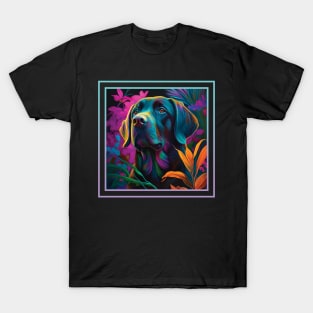 Triumphant Labrador Floral Vibrant Tropical Digital Oil Painting Pet Portrait T-Shirt